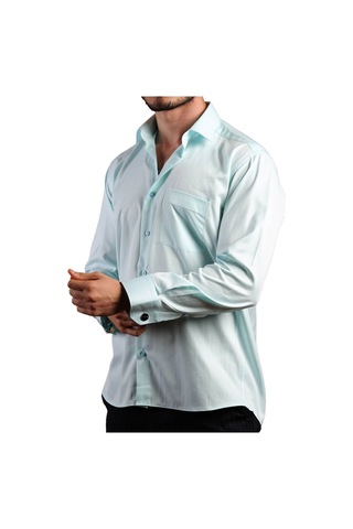 Su Yeşili Mint Büyük Beden Rahat Kesim Micro Kumaş Kol Düğmeli Regular Fit Erkek Gömlek - 190-22 001