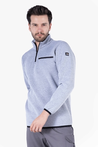 3 İplik Dik Yakalı Fermuarlı Sweatshirt Gri Melanj