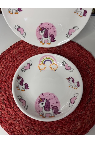 5 Parça Pembe Unicorn Model Çocuk Bebek Yemek Takımı Beslenme Seti Çok Renkli