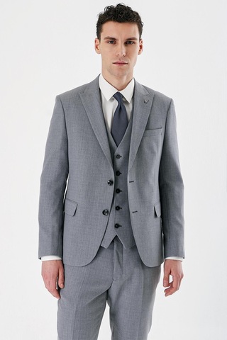 İmza Gri Desenli Kırlangıç Yaka Yelekli 6 Drop Slim Fit Dar Kesim Klasik Takım Elbise 1001240157-gri Gri