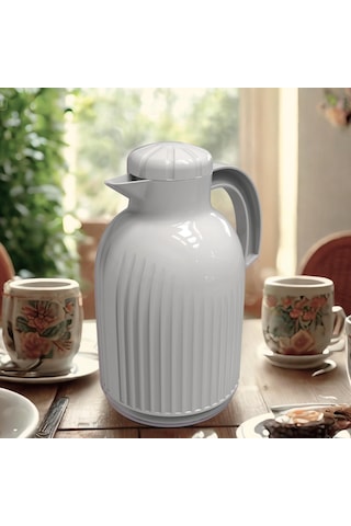 1.5 Lt Camlı Termos 1185 Glazed Thermos Krem