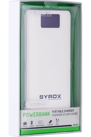 Syrox Pb107 Powerbank Taşınabilir Batarya Ekranlı 20000 Mah Beyaz