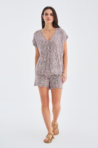 Peraluna Renge Blouse & Shorts Yazlık Viskonlu Kadın Triko Şort T Lila