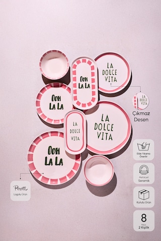 La Dolce Vita 8 Parça 2 Kişilik Yemek Takımı Cokrenklı Desenli