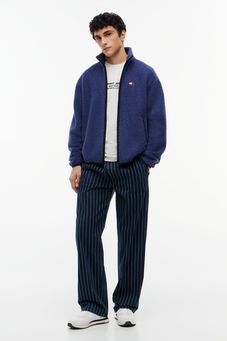 Tommy Hilfiger Tjm Rlx Badge Zıp-thru Teddy Ext Erkek Mavi Sweatshirt - Dm0dm22345