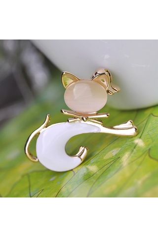 Sones Sevimli Kedi Broşu Kedi Gözü Taş Broşu Beyaz