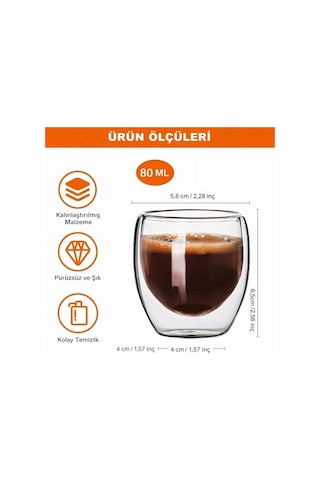 Espresso Bardağı 80 Ml Kahve Bardağı Çift Cidarlı Bardak 1 Adet Şeffat