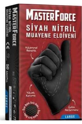 Has-Pet Masterforce Siyah Nitril Eldiven 50'Li Paket L(Large)