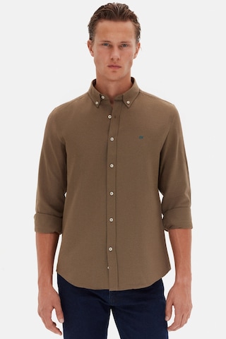 Ds Damat Slim Fit Haki Oxford Düğmeli Yaka Kolay Ütülenebilir Nakış Detaylı Pamuklu Gömlek 4HC02ORT03265 Haki