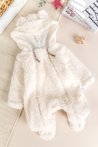 Kapüşonlu Ayıcık Fiğürlü Welsoft Peluş Kışlık Kız/erkek Bebek Tulum Krem