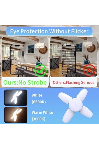 E27 Katlanabilir Fan Led Ampul 220v 110v Led Ampul Ev Tavan Beyaz