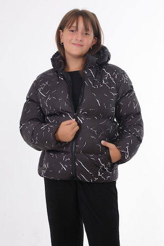 Kız Çocuk Siyah Çıkabilir Kapüşonlu Su Ve Rüzgar Geçirmez Cepli Kışlık Şişme Mont & Kaban & Parka Siyah