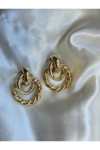 Burgu Halka Detaylı Gold Renk Küpe Altın