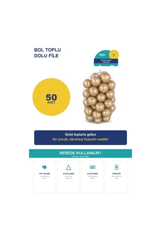 Gold Havuz Topu 50 Adet Yumuşak Oyun Havuzu Topları, Filede 1+ Yaş