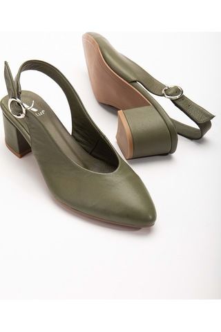 Analin Shoes Kadın Hakiki Deri Bilekten Bağlı Toka Detaylı Topuklu Ayakkabı Yeşil