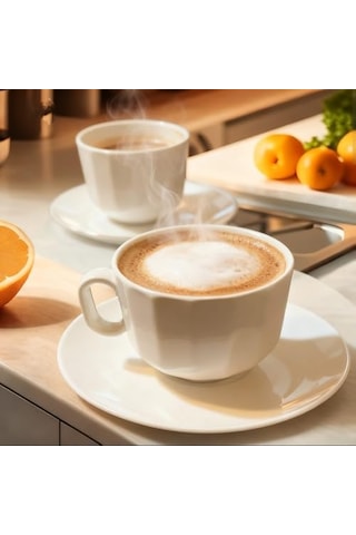Ayrex Kütahya Porselen Bevel 190 Cc/ml 6 Kişilik Çay Duble Türk Kahve Fincan Takımı 12 Parça Cappuccino Latte Moc Diğer