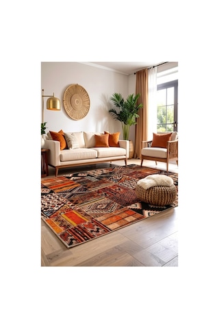 Dekoratif Halı Kaymaz Taban Leke Tutmaz Yıkanabilir Kilim Özel Ölçü Salon Halısı 3046