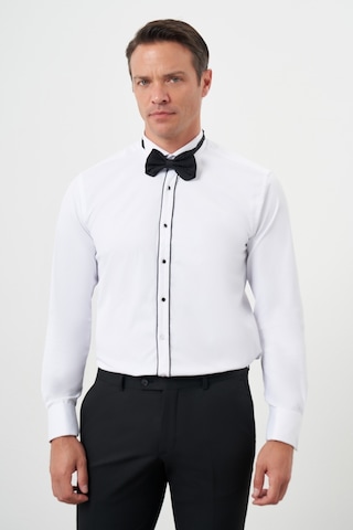 Morven Erkek Siyah Biyeli Düz Desen Ata Yaka Slim Fit Gömlek Siyah