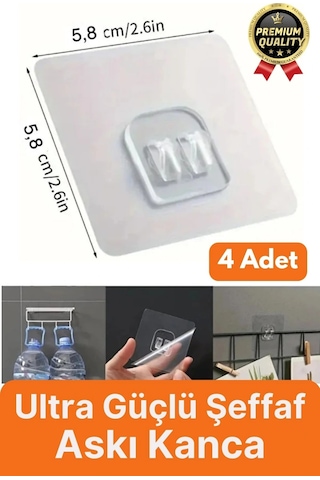 4 Adet Ultra Güçlü Suya Dayanıklı İz Bırakmaz Şeffaf Mutfak Banyo Tablo Raf Ayna Tutucu Askı Kanca Çok Renkli