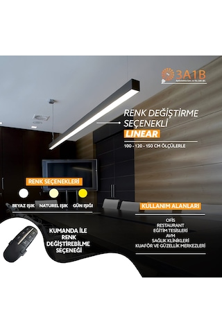 Renk Değiştiren Lineer Avize 150cm 3Renk Kumandalı