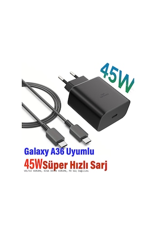 Samsung Galaxy A36 Uyumlu Şarj Aleti Süper Hızlı Şarj Ve Kablosu 45w