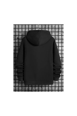 Medinenur Sevimli Pandalar Baskılı Kapüşonlu Sweatshirt Siyah