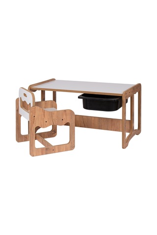 Montessori Tek Kişilik Masa Sandalye Takımı, 18mm Ceviz-beyaz Mdf Siyah