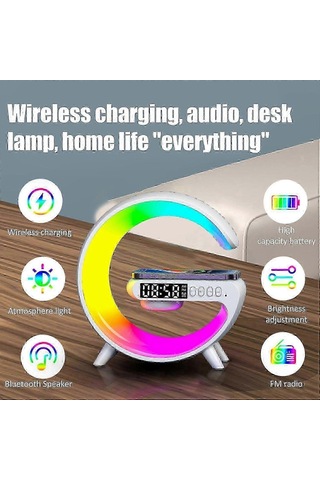 Akıllı Masa Lambası, Kablosuz Şarjlı Ruh Hali Lambası, G Şeklinde Led Kablosuz Masa Lambası Bluetooth Hoparlör, Kısılabilir Gece Lambası, Komodin Lambası Çalar Saat Usb Diğer