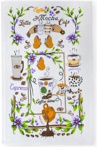 2li Paket Baskılı Beyaz Mutfak Havlusu Modeli Coffee Mocha