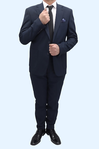 Duayen Dmctekstil Erkek İnce Çizgili İtalyan Kesim Dar Kalıp Jogger Pantolonlu Dar Paçalı Çift Düğme Yelekli Likralı Takım Elbise Lacivert