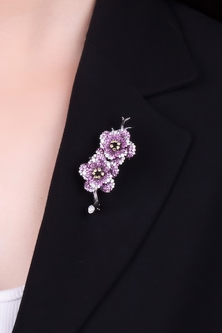 Begonvil Siyah Rodyum Kaplama Gümüş Broş Siyah