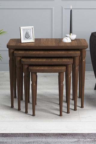 Imaj Mdf Ve Lake Boya, Ceviz 4lü Zigon Sehpa Takımı, Ceviz Gürgen Ayaklar Sehpalar Ceviz Ayaklar Ceviz