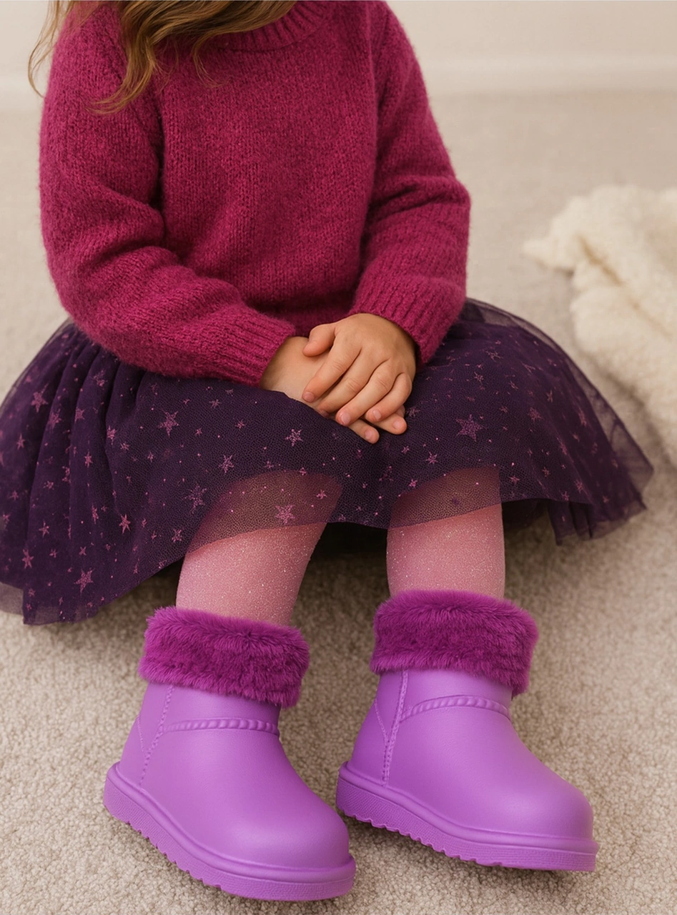 Çocuk Kışlık Kar Yağmur Botu Su Geçirmez, Peluş Astarlı, Eva W10290-225 Tokio Borreguito Modeli Mor-lila