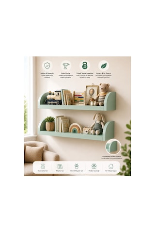 Duvar Rafı 50x13 Cm Mdf Çocuk Odası Kitap ,oyuncak Ve Dekor Rafı Yeşil
