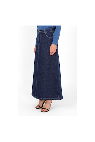 Yüksek Bel A Kesim Denim Etek Koyu Mavi