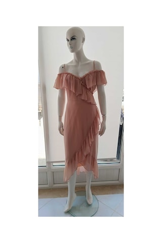 Çınar Boutique Tül Detaylı Şifon Elbise Açık Pudra Pembe Açık Pudra Pembe