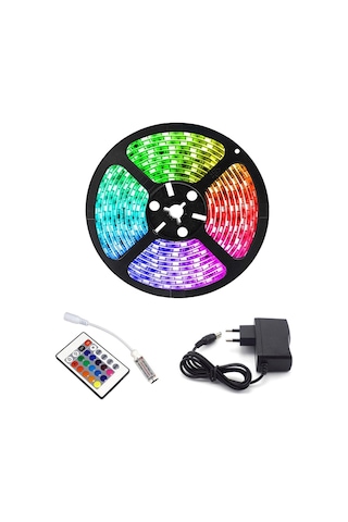 Rgb Şerit 5 Metre 16 Renkli Kumandalı Adaptörlü Çift Taraflı Bant Çok Renkli Rgb Şerit 5 Metre 16 Renkli Kumandalı Adaptörlü Çift Taraflı Bant Çok Renkli