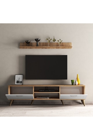 Mega 180 Lik L Raflı Tv Ünitesi Çam-Beyaz - Tvu0103