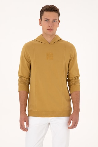 U.S. Polo Assn. Erkek Regular Fit Kapüşonlu Yıkamalı Hardal İnce Sweatshirt 50315493-VR151