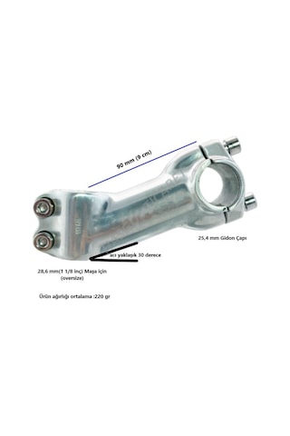 Hsgl Bisiklet Sılver Alüminyum Gidon Boğazı 90 mm 28.6-25.4 Bisik Krom
