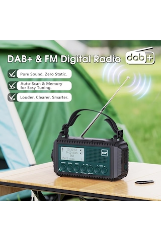 Rocam Dab/dab+/fm 5000 Mah Güneş Enerjili Dijital Acil Durum Radyosu Alarm Saatli Radyolar Mavi