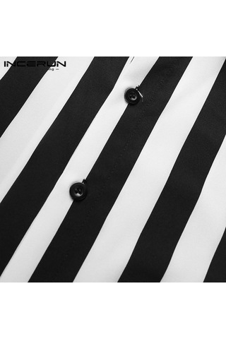 Kırmızı İncerun S-xxxxxl Yaz Erkek Kısa Kollu Çizgili Gömlek Casual Gevşek Üstler Basic Camisa T-shirt Kırmızı