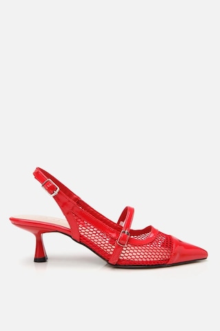 Kadın Rugan Kırmızı Fileli Stiletto Kırmızı
