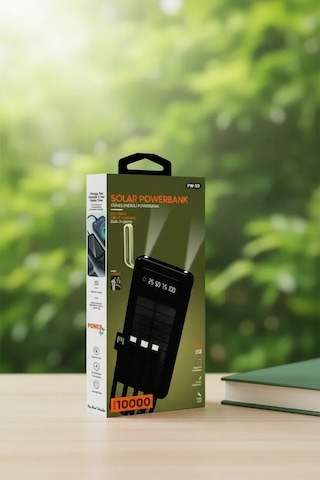 10000mah Güneş Enerjili Taşınabilir Şarj Cihazı - Çift Led Fenerli, Lcd , 2 Usb-c Powerbank Diğer