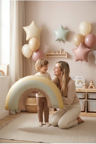 Sarı Gökkuşağı Retro Folyo Balon Doğum Günü Baby Shower Rainbow Temalı Konsept Parti Süsleme Vintage Dekorasyon Balonu Çok Renli