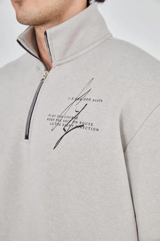 Veraura Lifestyle Erkek Yarım Fermuarlı Baskılı Sweat - Boyalı Gri