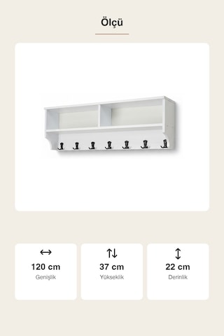 Upstyle Raflı Duvar Askılığı 120 Cm - Beyaz 120 22 37 Cm