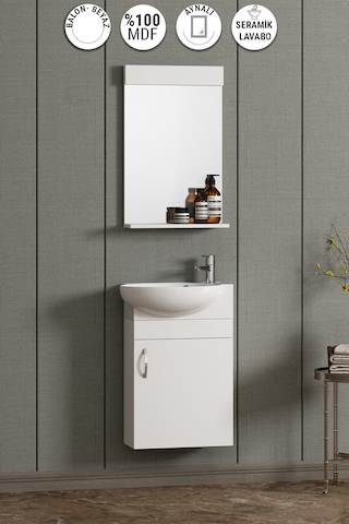 45 Cm Lale Takım Dolap Mdf Beyaz Turkuaz