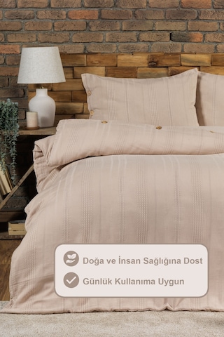 Elart Tiara Nevresim Takımı Tek Kişilik Lastikli Çarşaf %100 Pamuk Ranforce Ahşap Düğmeli 160x220 Cm Bej Bej
