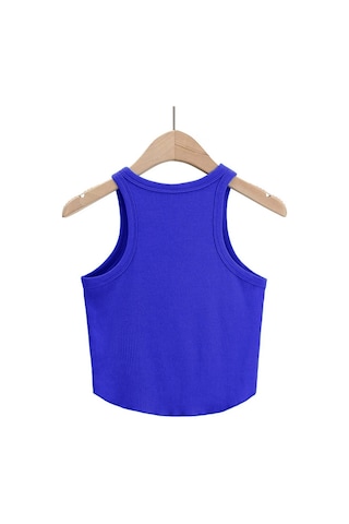 Liona Kadın Oval Etekli Mavi Renk Bisiklet Yaka Crop Top Bluz 001